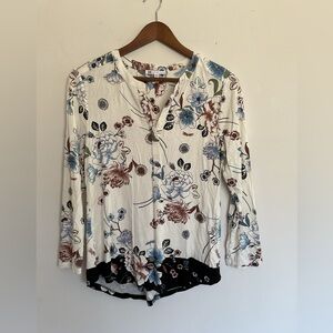 DR2 Cream and Pink Button Down Shirt with Bell Sleeves